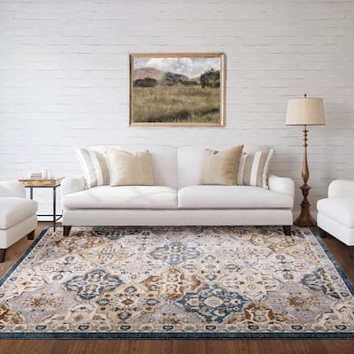 Gertmenian Herne Merrick Traditional Medallion Border Blue/Beige Area Rug
