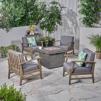 Kourtney Outdoor 4-seater Wood Chat Set with Fire Table by Christopher Knight Home