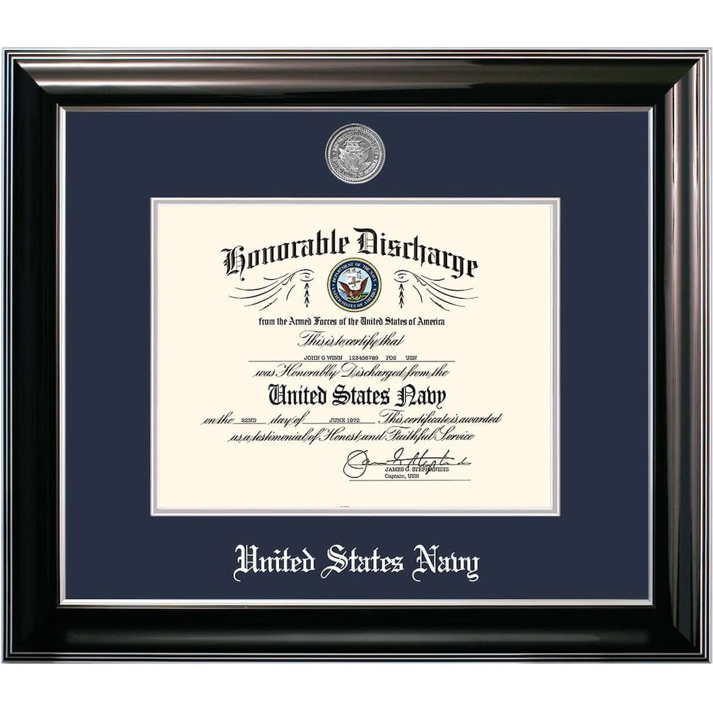 Patriot Frames Navy 8.5x11 Discharge Classic Black Frame with Silver Medallion