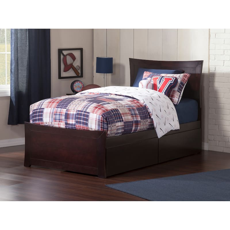 Twin Platform Bed with Footboard & Drawers - Espresso Finish, Modern Storage Bed