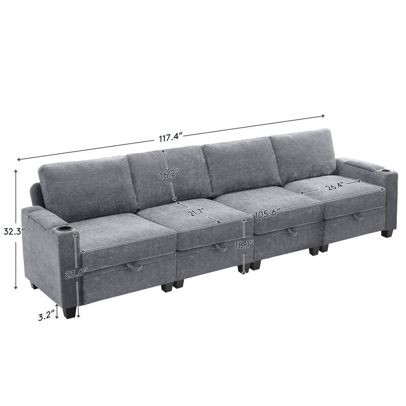 Chenille Sectional Sofa, Hidden Storage & Modular Design