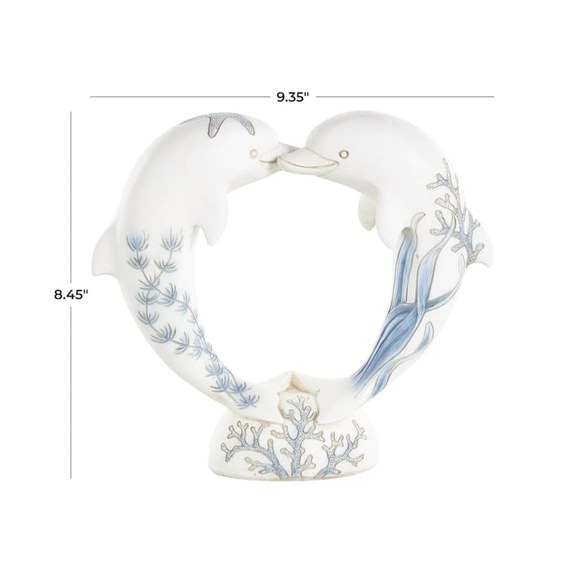 Polystone Animal Heart Shaped Decorative Sculpture with Blue Coral Patterns - White - Roche River Decor