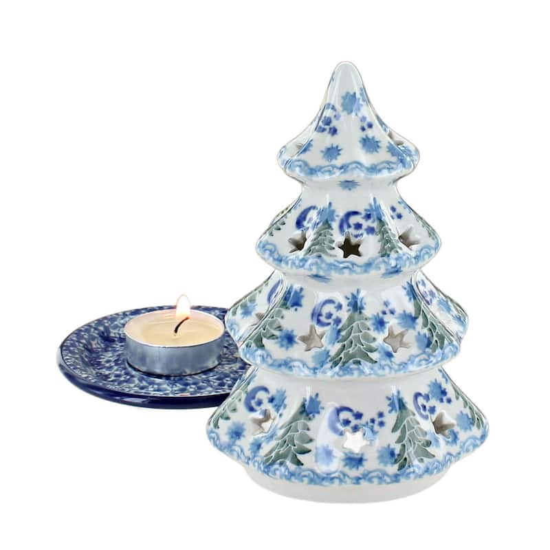 Blue Rose Polish Pottery 512 Ceramika Artystyczna Small Christmas Tree Luminary