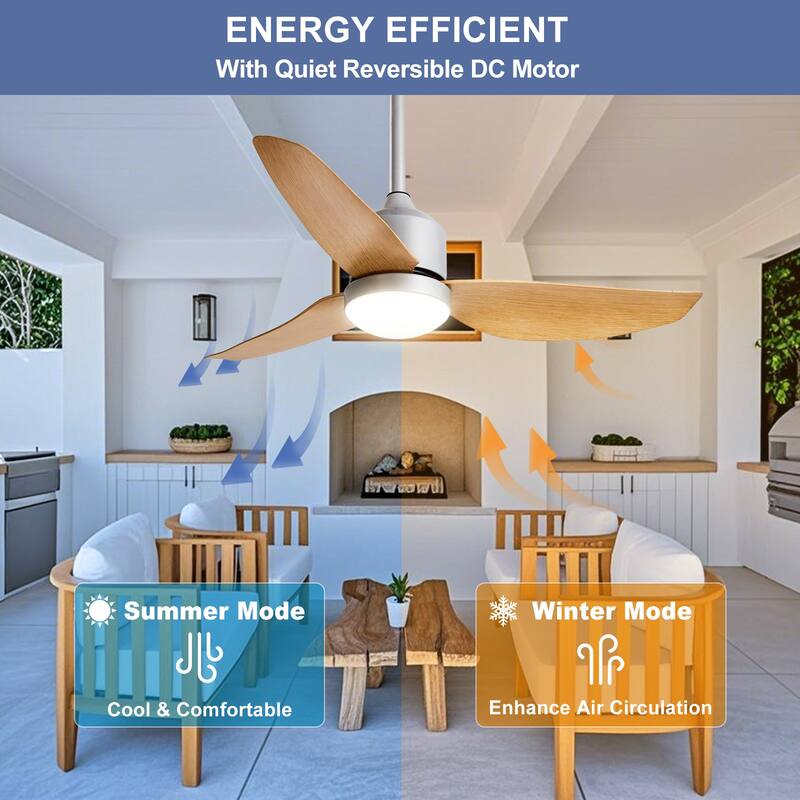 Outdoor Ceiling Fan with Light: 42-52 Inch Hanging - Plug in Waterproof Fans for Patio - Dimmable Remote App Control Black