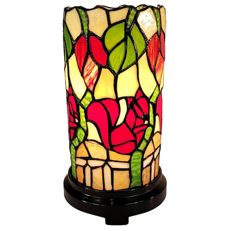 Tiffany Style Accent Lamp 10" Tall Stained Glass White Dragonfly Rose Decor Nightstand Bedroom Gift AM092ACCB Amora Lighting