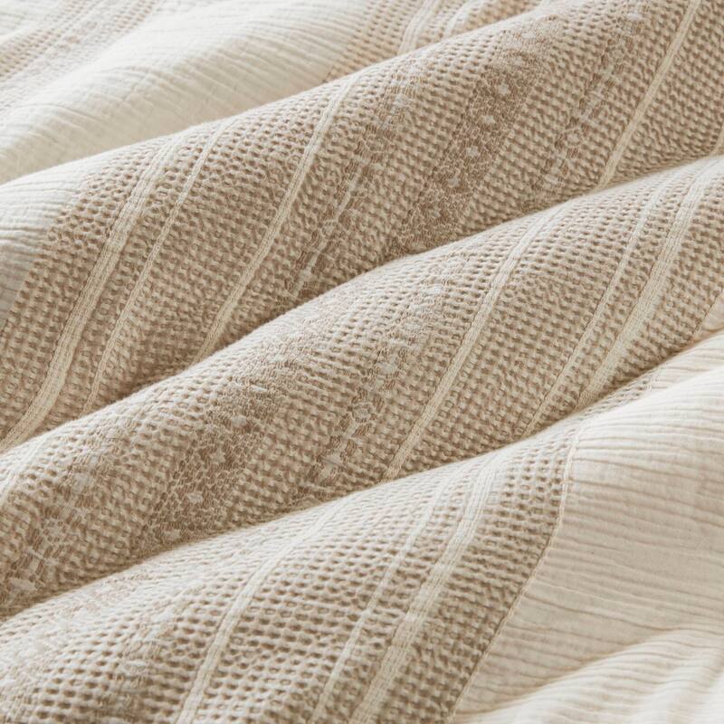 GDF Studio - Amara Textured Cotton Comforter 3-Piece Set with Waffle and Gauze Weave