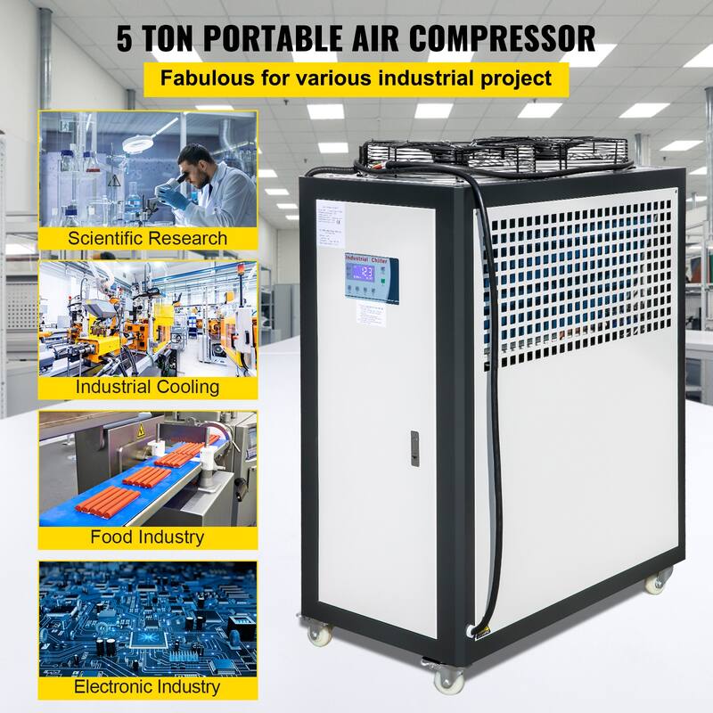 UIMOSO Air Cooled Water Chiller 5 Ton Portable, 5Hp 53L Tank Industrial Chiller, Finned Condenser - 5Hp 53L