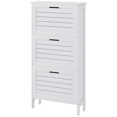 Modern White Shoe Cabinet with 3 Flip-Down Drawers for 6 Pairs Hallway Storage - 20.75" W x 7" D x 42.75" H