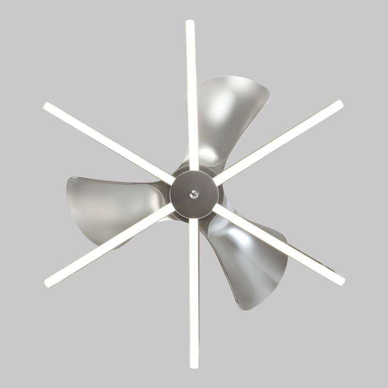 29" LED Indoor Satin Nickel Downrod Mount Chandelier Ceiling Fan with Light and Remote Control - 29.5" D x 18" H