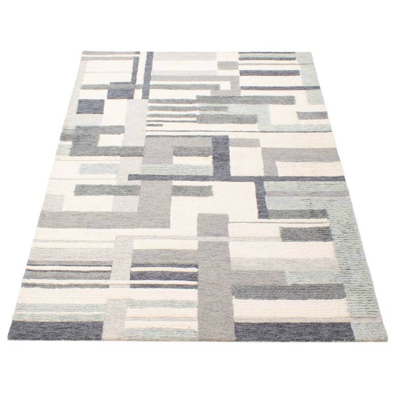 ECARPETGALLERY Hand Tufted Timeless Cream Wool Rug - 5'0 x 8'2