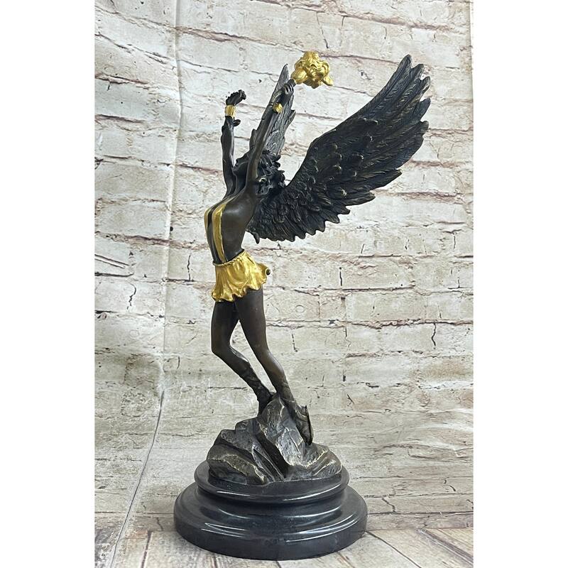 Angel Goddess Holding Victory Torch Hot Cast Bronze Sculpture Statue Art Deco By Moreau