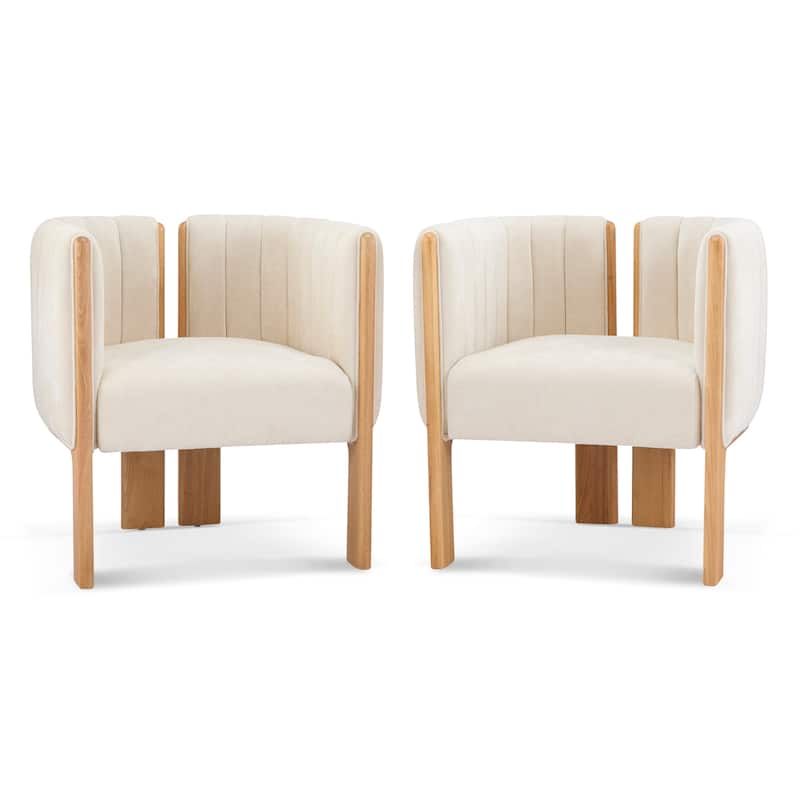 Christopher Knight Home - Modern Upholstered Dining Chairs with Black Rubber Wood Frame, Set of 2 - Beige + Natural
