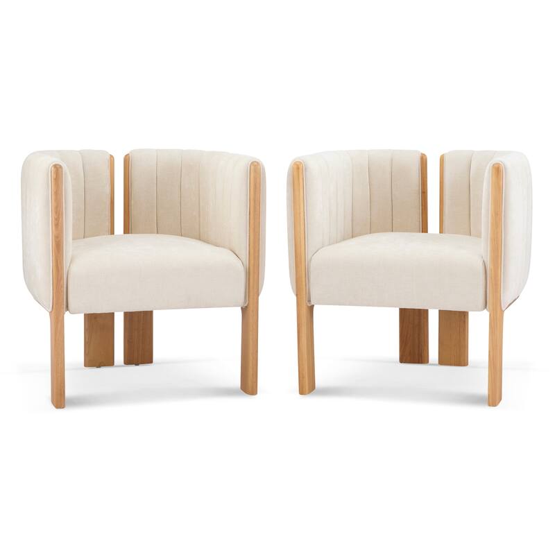 Modern Dining Chairs, Boucle Fabric Accent Chairs for Living Room, Upholstered Lounge Armchair with Wood Frame, Set of 2