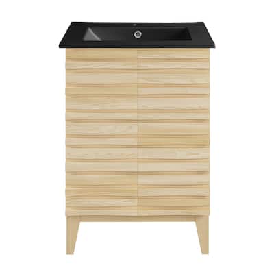 Cascade 24 In. Natural Oak Bathroom Vanity With Black Ceramic Sink Top