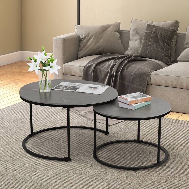 Round Nesting Coffee Table Sintered Stone Top - 31.5"