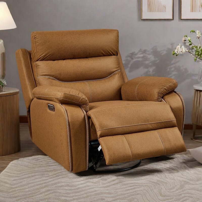 Electric Swivel Rocker Recliner with Dual Motors, USB Charging, Adjustable Headrest and One-Touch Reset - Yellow Brown