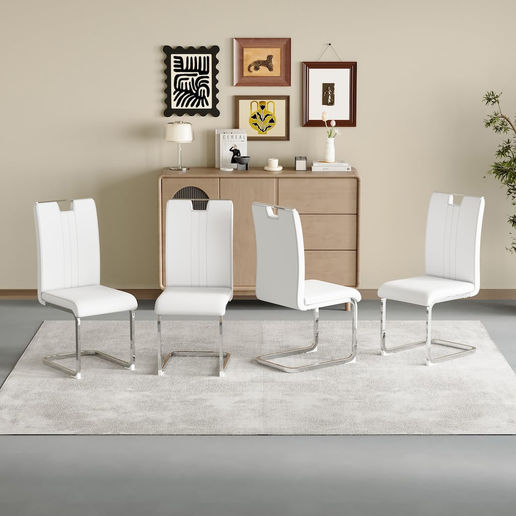 Set Of 4 White PU Material Bow-Shaped Chairs - Adding Fashion To Minimalist And Contemporary Home Styles