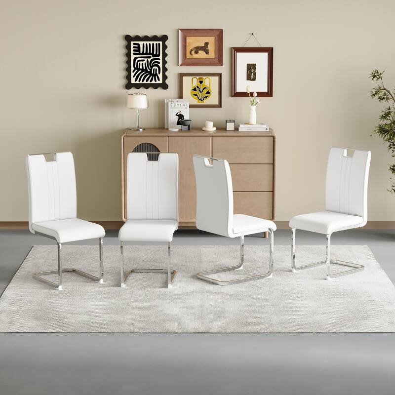 Set Of 4 White PU Material Bow-Shaped Chairs - Adding Fashion To Minimalist And Contemporary Home Styles - White