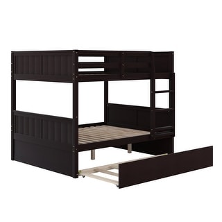 Elegant Full Over Full Bunk Bed, Twin Size Trundle with Removable Casters, Split into Two Separate Beds, Space-saving, Espresso