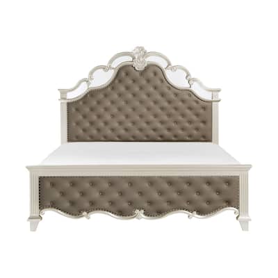 Dorella Champagne Faux Leather Upholstered Tufted Bed