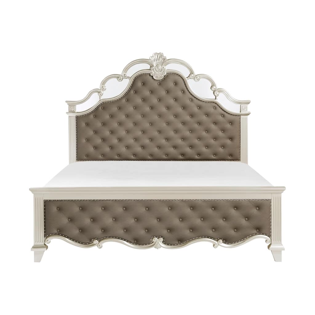 Dorella Champagne Faux Leather Upholstered Tufted Bed