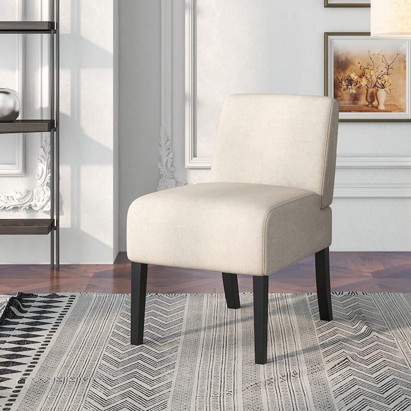 Gymax Armless Accent Chair w/ Rubber Wood Legs Modern Vanity Chair for