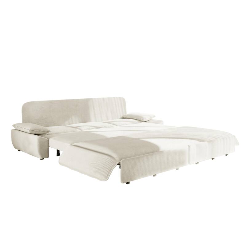 94.5" Corduroy Sofa Bed, 3-in-1 Convertible Sleeper Sofa Couch, Pull Out Sofa Bed, Space-Saving Upholstered Sofa