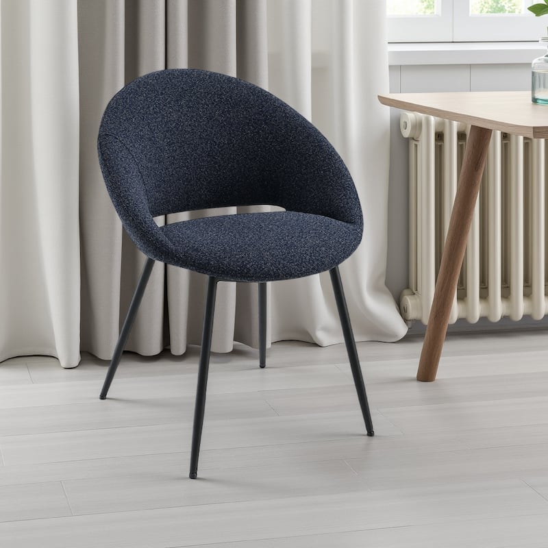 Laus Side Dining Chair Set of 2, Black Boucle, Sleek Black Metal Frame