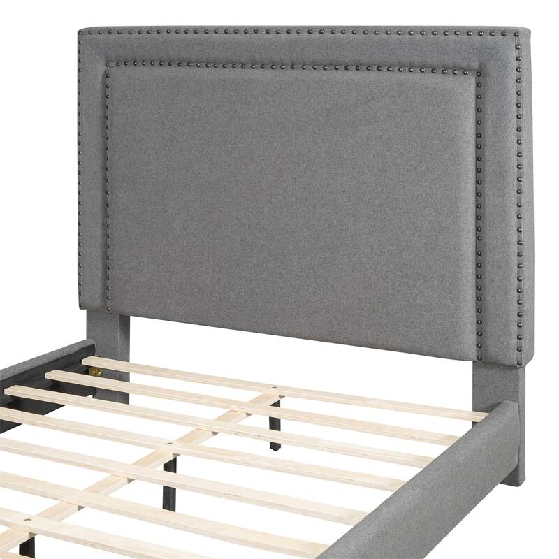 Queen Size Upholstered Bed, Upholstered Bed with Wooden Slats Support