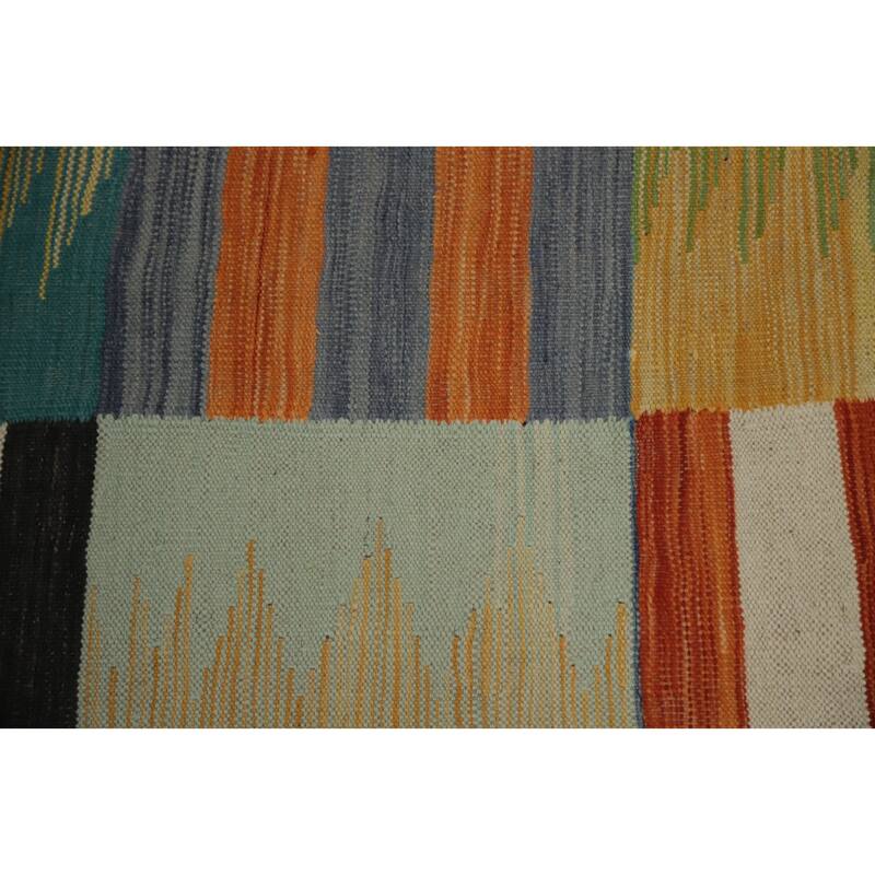 Hand Woven Oriental 100% Wool Carpet Southwestern Modern Multi-Colored Kilim Area Rug - 6' 5'' X 5' 0''