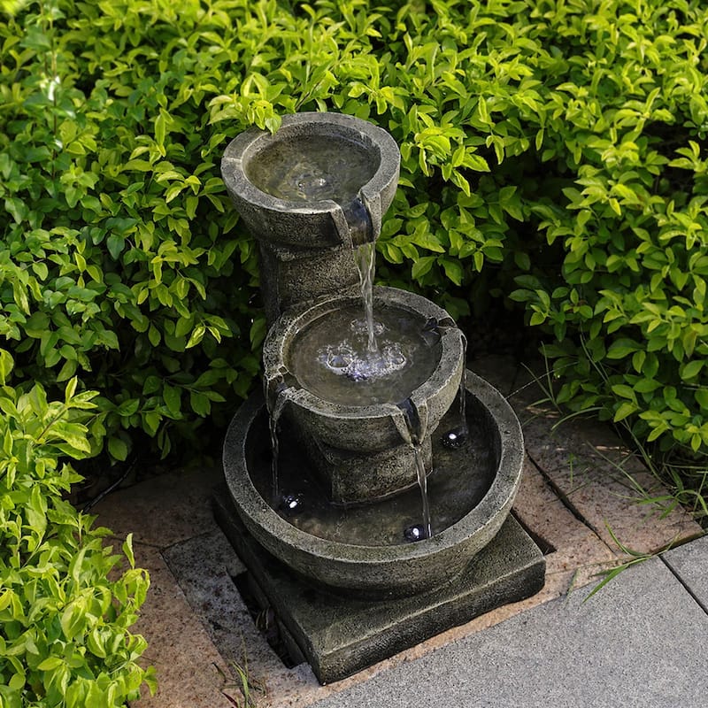 16.4'' Outdoor Water Fountain with Lights for Garden Yard Resin Decor