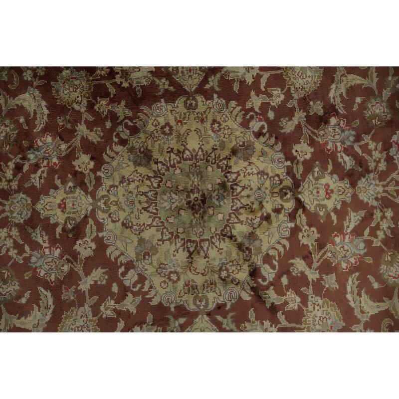 Hand Knotted Oriental Silk Carpet Traditional Floral Oranges & Rust Kashmir Area Rug - 6' 2'' X 6' 2''