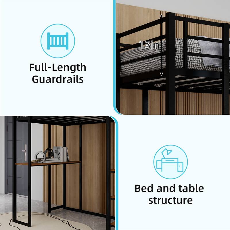 Space-Saving Iron Bunk Bed with L-Shaped Desk, Dual Staircase & Storage for Kids & Teens