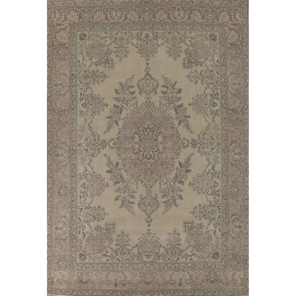 Distressed Tabriz Vintage Persian Rug Handmade Bedroom Wool Carpet - 9'4" x 12'11"