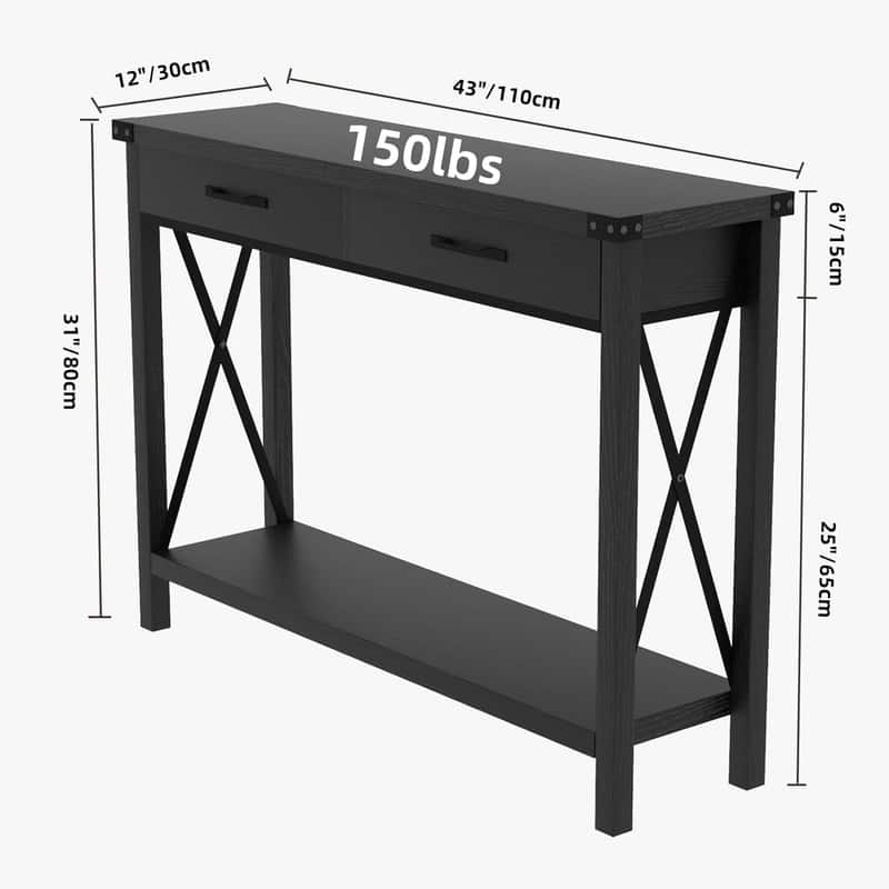 Woode Entryway Table, Sofa Table with Storage,with 2 Drawers