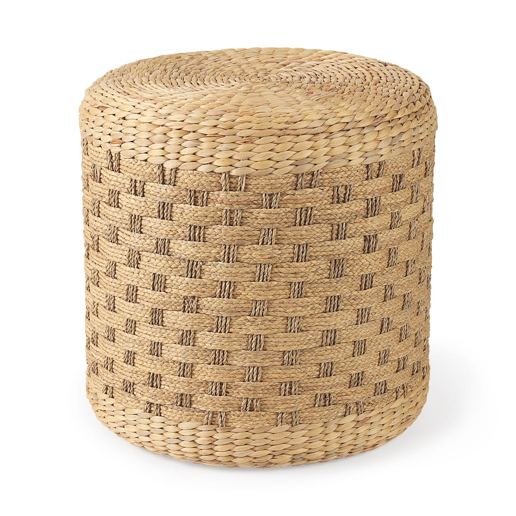Mercana "Michelle" Brown Patterned Woven Seagrass Round Pouf