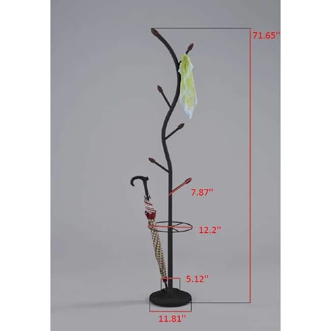 Metal 6-Hook Coat & Hat Rack with Umbrella Stand