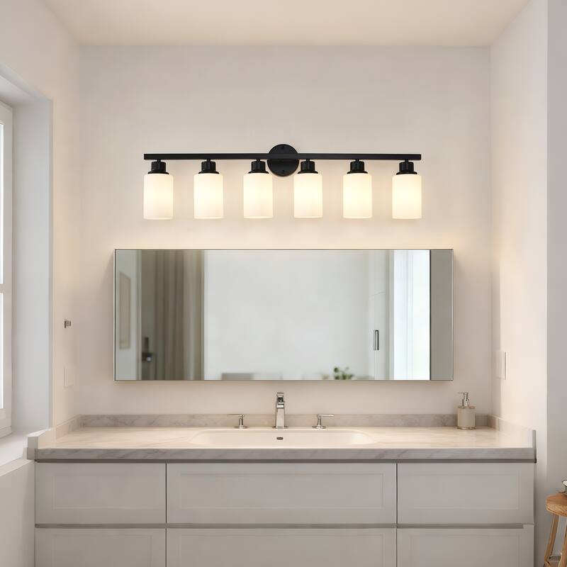 6-Light Matte Black Wall Lamps with White Glass Shades (No Bulbs) Sconce Lighting for Bedroom Living Room