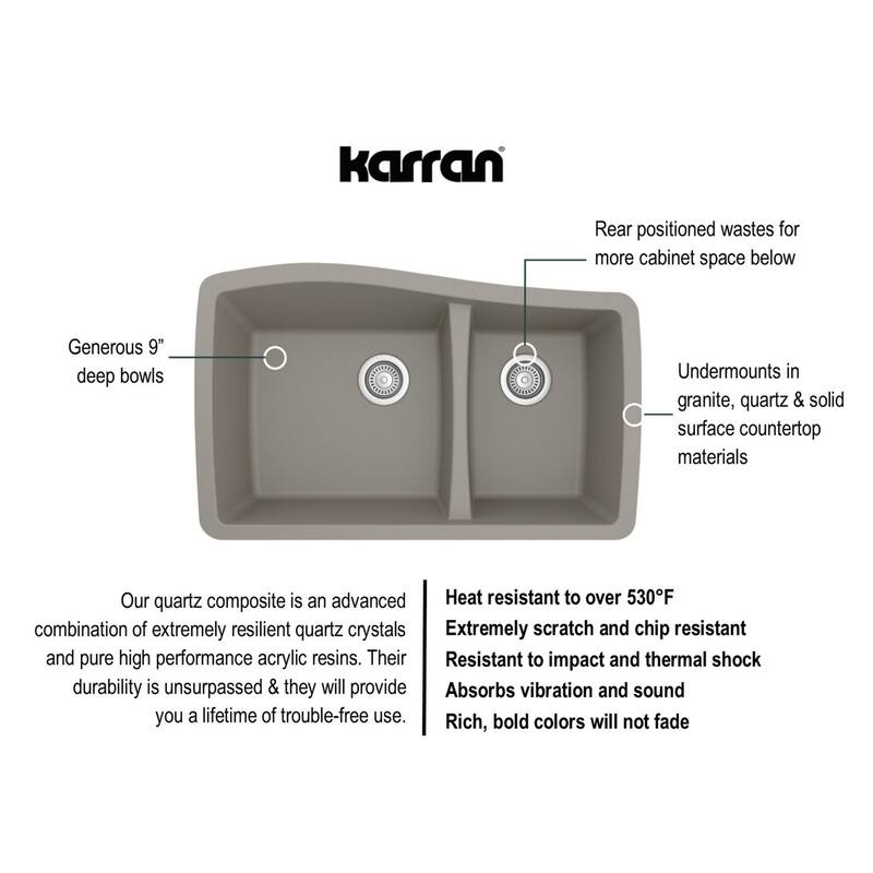 Karran Undermount Quartz 60/40 Double Bowl Kitchen Sink