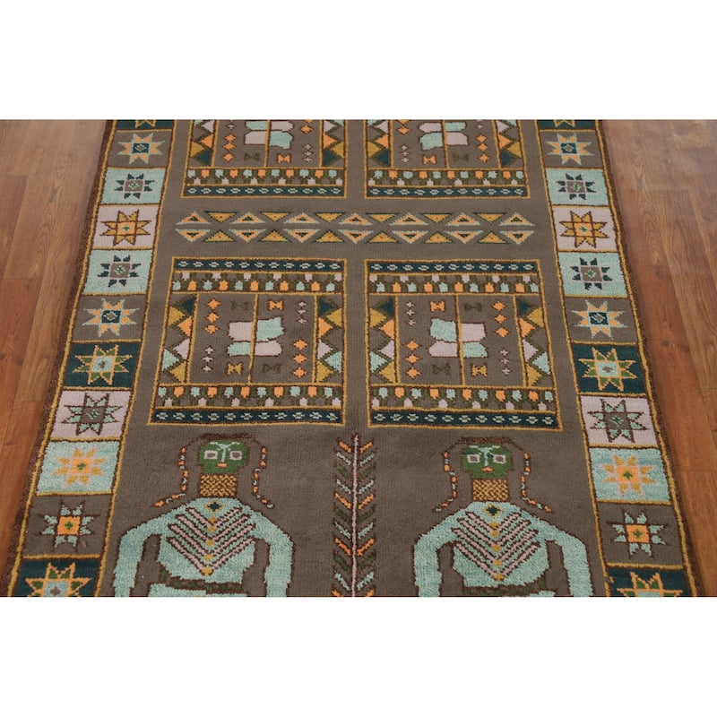 Hand Knotted Oriental 100% Wool Carpet Traditional Tribal Brown Heriz (serapi) Runner Rug - 9' 11'' X 4' 0''