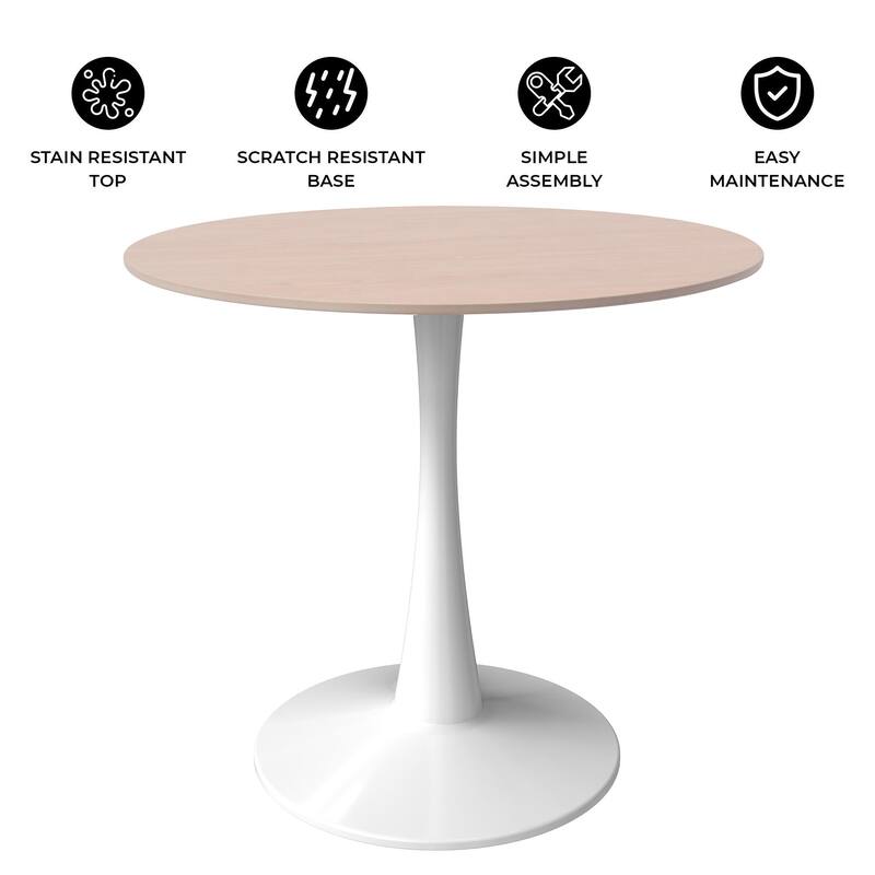 Bristol Modern 27" Round Sintered Stone Top & Accent White Stainless Steel Pedestal Base Dining Table for Kitchens & Restaurants