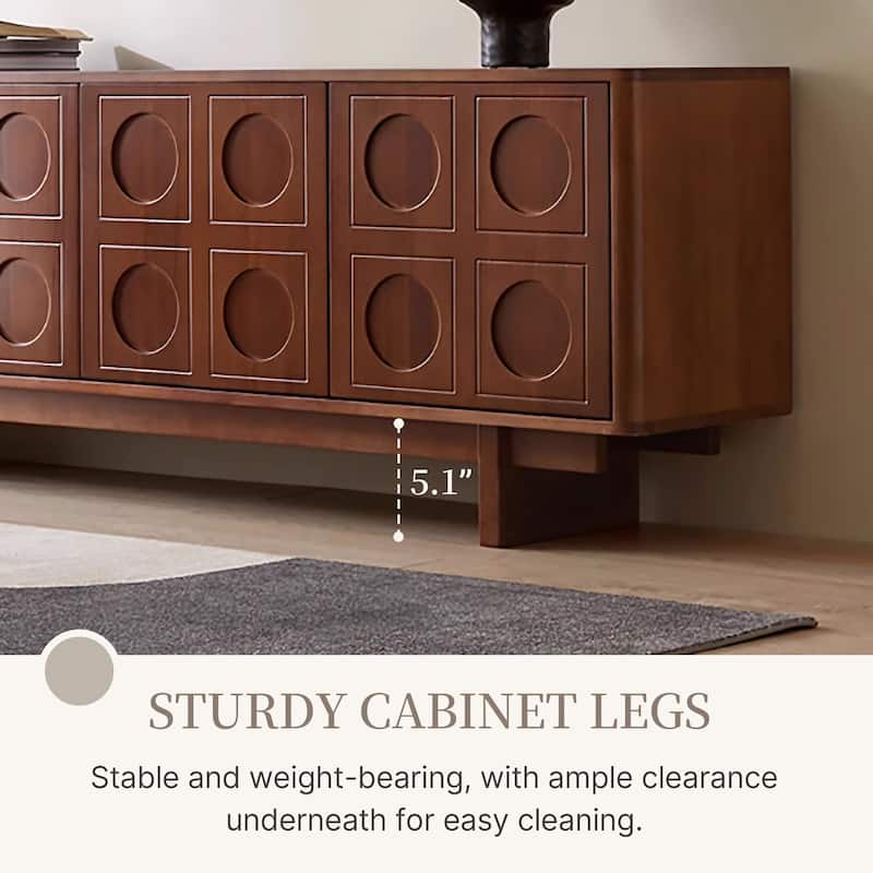 78.74 Mid-Century Brown Solid Wood TV Cabinet, Modern Media Console for Livingroom, Pre-Assembled
