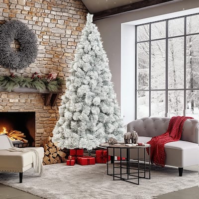 7.7Ft Full Artificial Snow-Flocked Christmas Tree - 92.5" H x 51.2" W x 51.2" D
