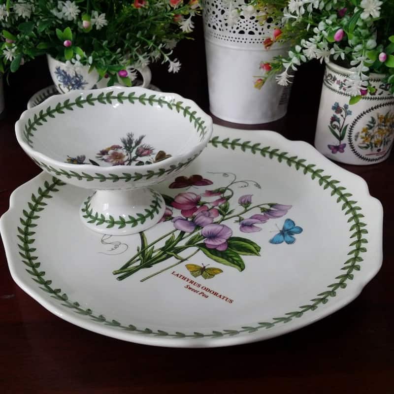 Portmeirion Botanic Garden Chip and Dip Set - 11 in Platter and 5.5 in Dip Bowl