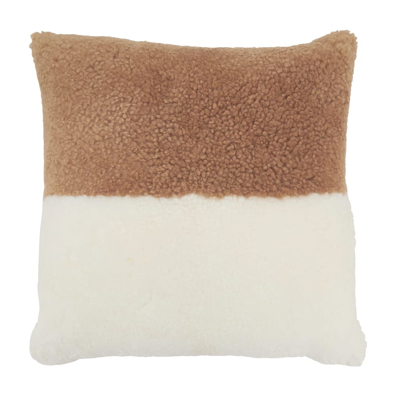 Luxurious Sheep Fur Pillow with Two-Tone Elegance - 20"x20" - Polyester - Natural