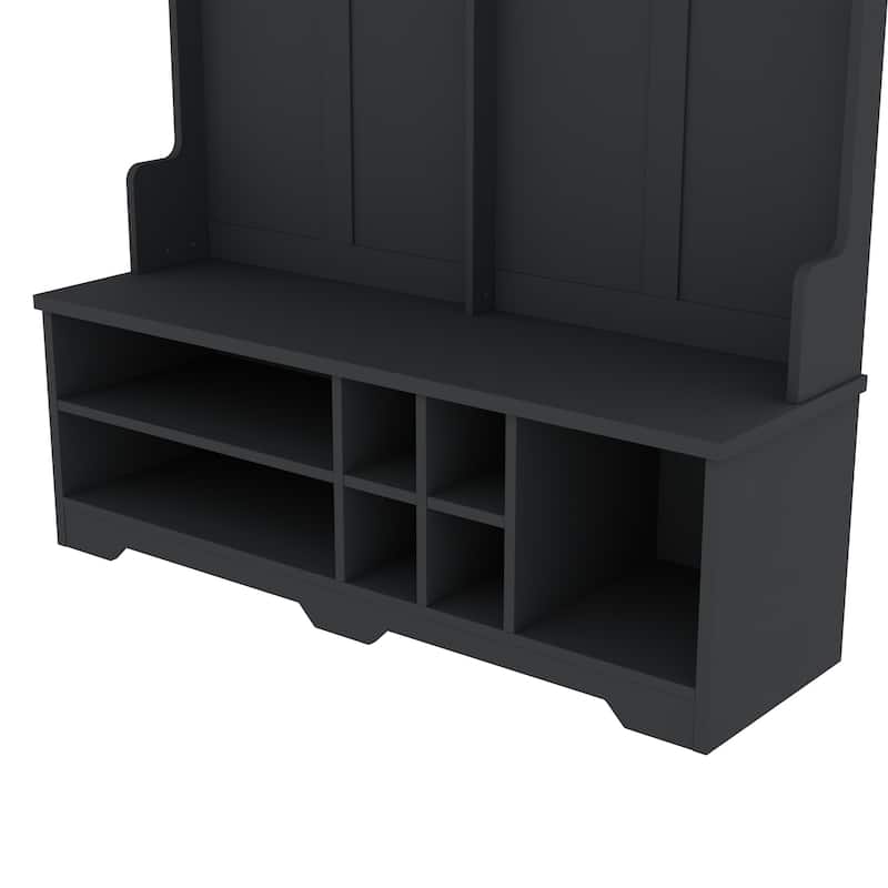 Hall Tree with Metal Hooks & Shoe Storage, Modern Entryway Bench with Cubbies