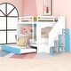 preview thumbnail 1 of 7, Full over Full Bunk Bed with Trundle and Stairs, Ladders with Storage Cabinet White+Blue