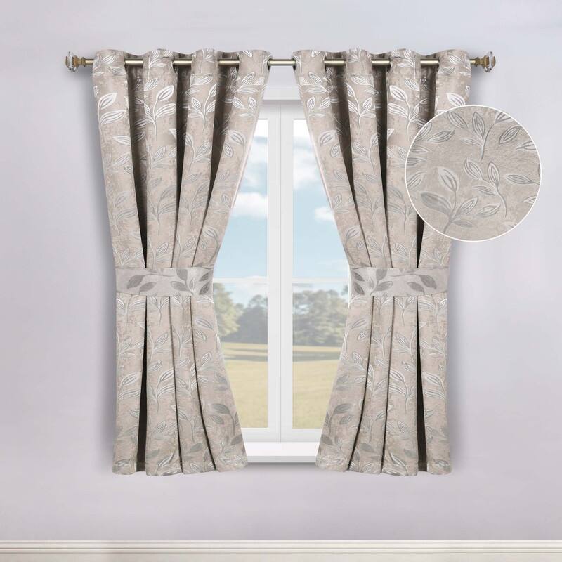 Superior Leaves Machine Washable Room Darkening Grommet With Ties Blackout Curtains, Set of 2