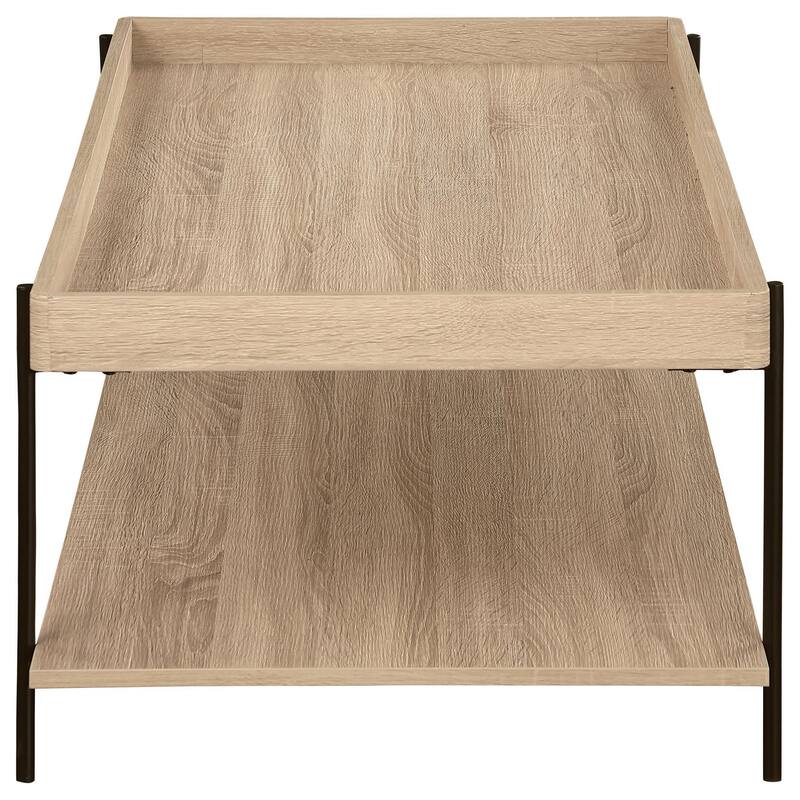 Allen Coffee Table, Tray Top, Shelf 47 Inch Brown Wood, Black Metal