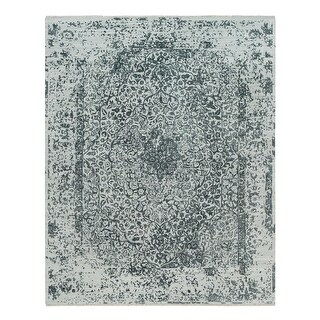 Shahbanu Rugs Ice Cube Gray, Broken Persian Hand Knotted Design, Wool ...